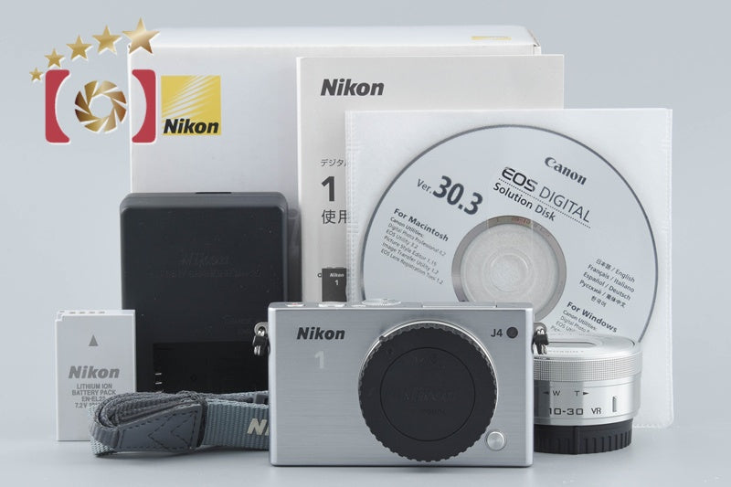 【中古】Nikon ニコン 1 J4 シルバー 標準パワーズームレンズキット シャッター回数僅少 元箱付き