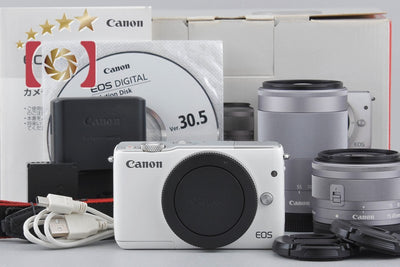 Used Canon EOS M10 Double Zoom Lens Kit White with Original Box