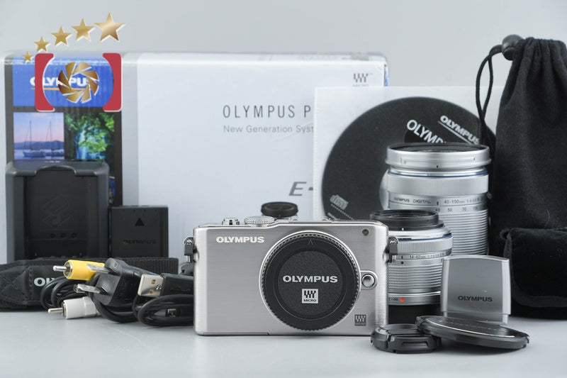 【中古】OLYMPUS オリンパス PEN Lite E-PL3 ダブルズームレンズキット シルバー 元箱付き