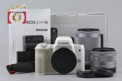 【中古】Canon キヤノン EOS Kiss M ダブルズームキット ホワイト 元箱付き
