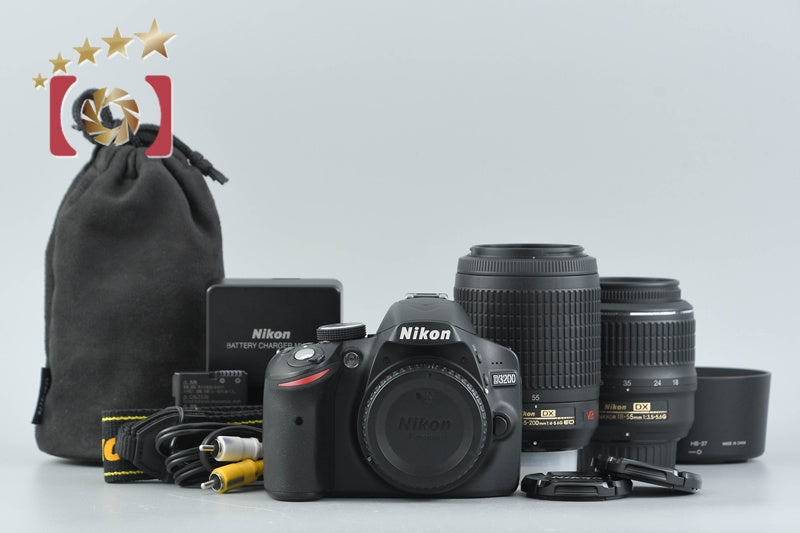 【中古】Nikon ニコン D3200 ダブルズームキット ブラック シャッター回数僅少