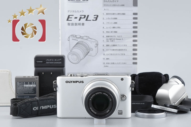 [Used] OLYMPUS PEN Lite E-PL3 White + M.ZUIKO DIGITAL 45mm f/1.8 Low Shutter Count