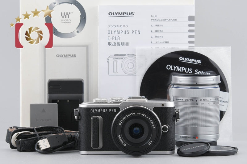[Used] Olympus PEN E-PL8 EZ Double Zoom Kit Silver, low shutter count, with original box