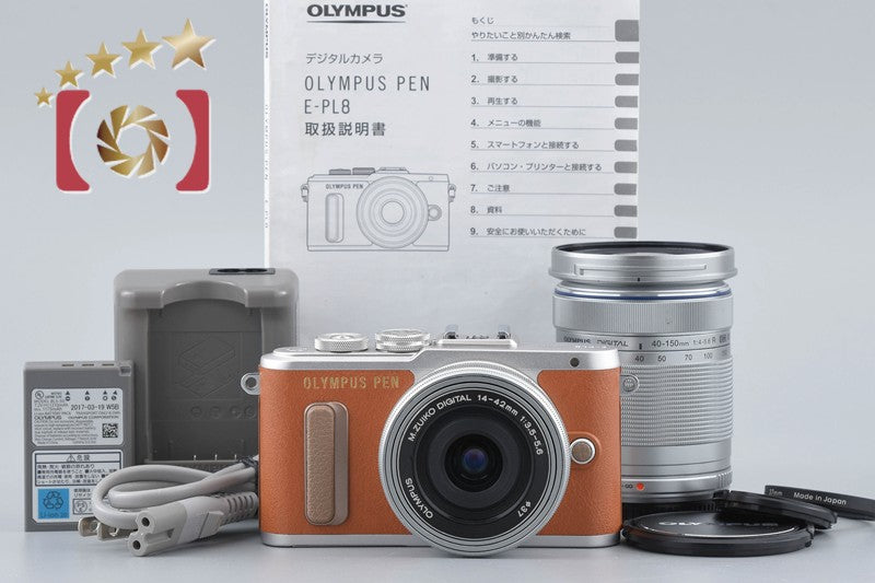 [Used] OLYMPUS Olympus PEN E-PL8 EZ Double Zoom Kit Brown, Low Shutter Count