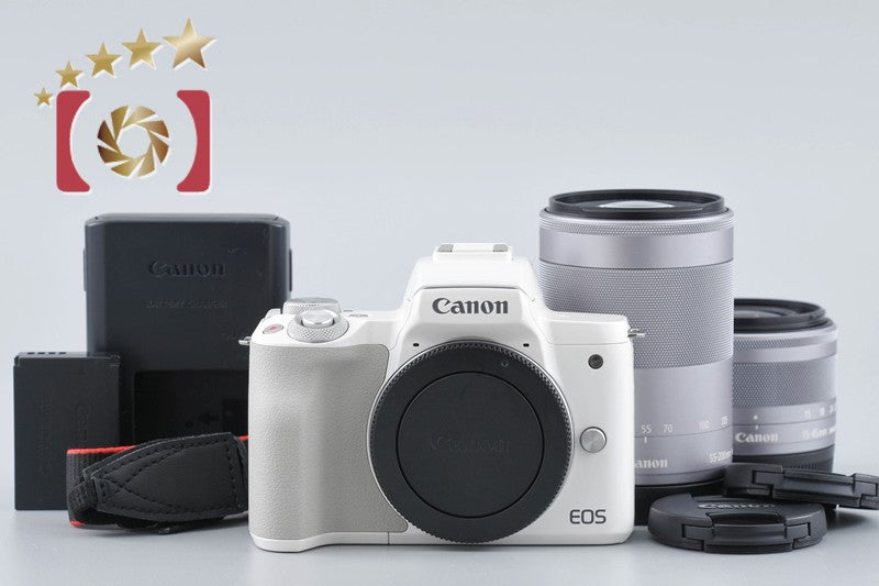 [Used] Canon EOS Kiss M Double Zoom Kit White - Very Low Shutter Count