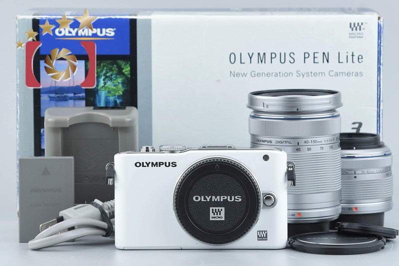 [Used] OLYMPUS PEN Lite E-PL3 Double Zoom Lens Kit White, Low Shutter Count, With Original Box