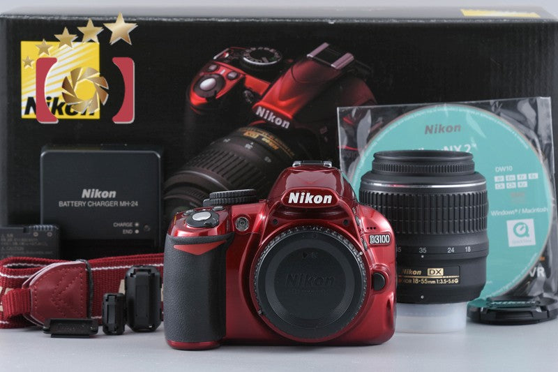 Used: Nikon D3100 18-55 VR Lens Kit Red, Low Shutter Count, With Original Box