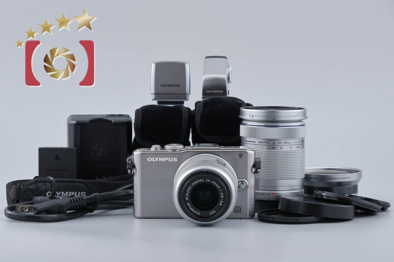 【中古】OLYMPUS オリンパス PEN Lite E-PL3 ダブルズームレンズキット シルバー シャッター回数僅少