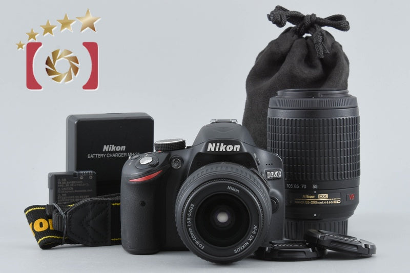 [Used] Nikon D3200 Black + AF-S DX NIKKOR 18-55mm f/3.5-5.6 G II ED + AF-S DX NIKKOR 55-200mm f/4-5.6 G ED VR Low Shutter Count
