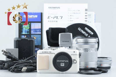 Used: OLYMPUS PEN Lite E-PL7 EZ Double Zoom Kit White, Low Shutter Count, Original Box Included