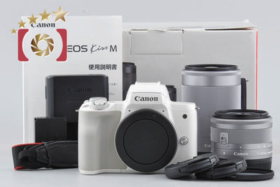 [Used] Canon EOS Kiss M Double Zoom Lens Kit White with Original Box