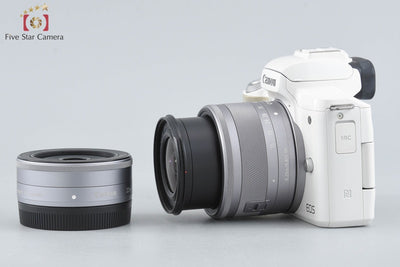 [Used] Canon EOS Kiss M Double Lens Kit, White, with Original Box