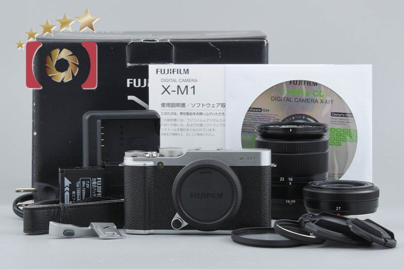 【中古】FUJIFILM 富士フイルム X-M1 シルバー ダブルレンズキット 元箱付き