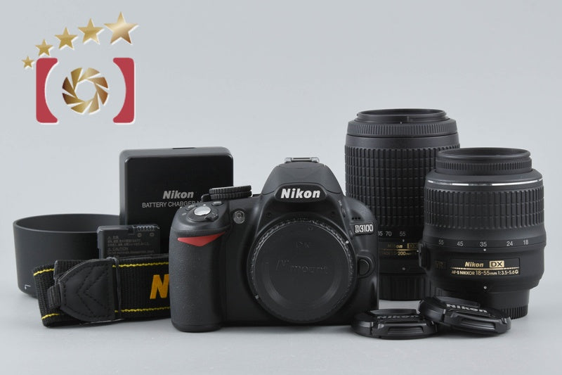 【中古】Nikon ニコン D3100 200mm ダブルズームキット ブラック シャッター回数僅少