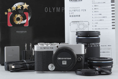 【中古】OLYMPUS オリンパス PEN E-P7 EZ ダブルズームキット シルバー シャッター回数僅少 元箱付き