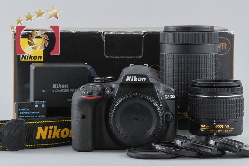 [Used] Nikon D3400 Black Double Zoom Kit, low shutter count, with original box
