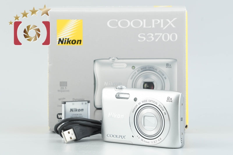 [Used] Nikon COOLPIX S3700 Silver Compact Digital Camera with Original Box