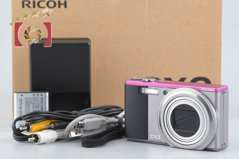 【中古】RICOH リコー CX3 ライトグレーxピンク コンパクトデジタルカメラ シャッター回数僅少 元箱付き