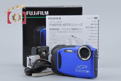 【中古】FUJIFILM 富士フイルム FINEPIX XP70 ブルー コンパクトデジタルカメラ 元箱付き
