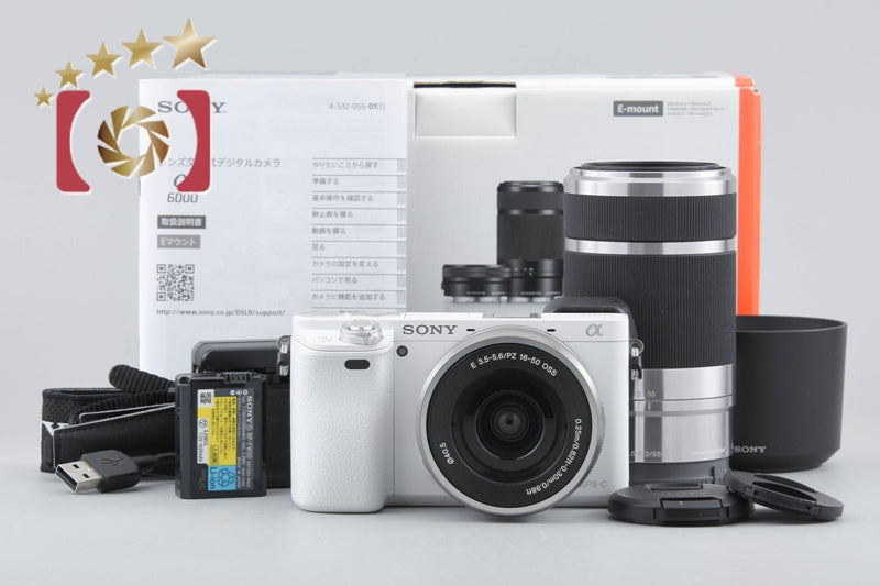 Used: SONY α6000 ILCE-6000 Double Zoom Lens Kit White, Low Shutter Count, Original Box Included, Multi-language Support