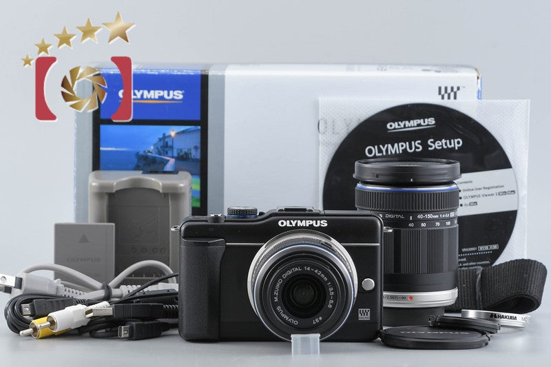 【中古】OLYMPUS オリンパス PEN Lite E-PL1s ダブルズームキット ブラック シャッター回数僅少 元箱付き