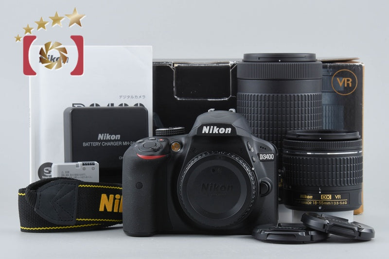 [Used] Nikon D3400 Black Double Zoom Kit, Low Shutter Count, With Original Box