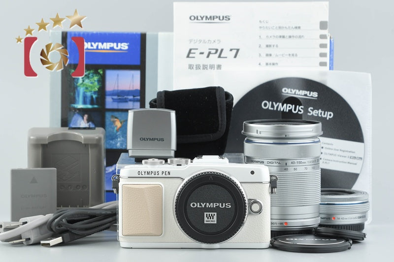 【中古】OLYMPUS オリンパス PEN Lite E-PL7 EZ ダブルズームキット ホワイト シャッター回数僅少 元箱付き