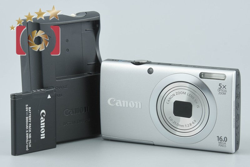 【中古】Canon キヤノン PowerShot A2400 IS シルバー コンパクトデジタルカメラ