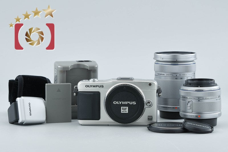 【中古】OLYMPUS オリンパス PEN mini E-PM2 シルバー ダブルズームレンズキット シャッター回数僅少