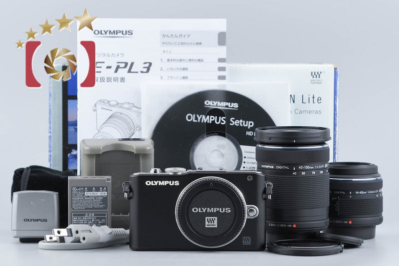 【中古】OLYMPUS オリンパス PEN Lite E-PL3 ダブルズームレンズキット ブラック 元箱付き