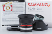 【中古】SAMYANG サムヤン 12mm f/2 NCS CS ブラック マイクロフォーサーズ用 元箱付き