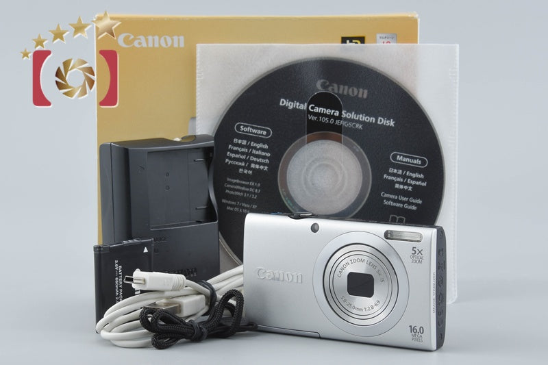 【中古】Canon キヤノン PowerShot A2400 IS シルバー コンパクトデジタルカメラ 元箱付き