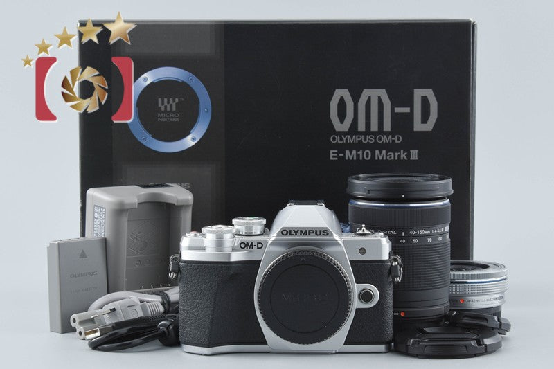 【中古】OLYMPUS オリンパス OM-D E-M10 Mark III EZ ダブルズームキット シルバー シャッター回数僅少 元箱付き