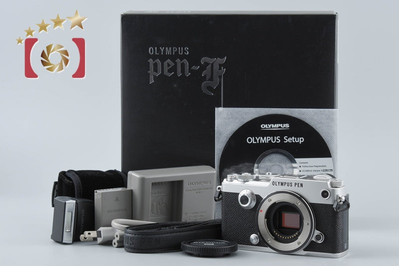 【中古】OLYMPUS オリンパス PEN-F シルバー ミラーレス一眼カメラ シャッター回数僅少 元箱付き