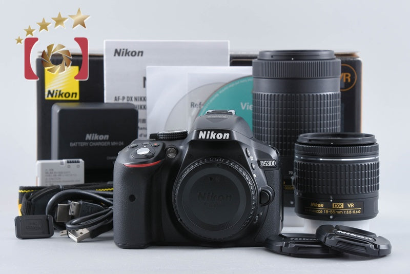【中古】Nikon ニコン D5300 AF-P ダブルズームキット ブラック 元箱付き