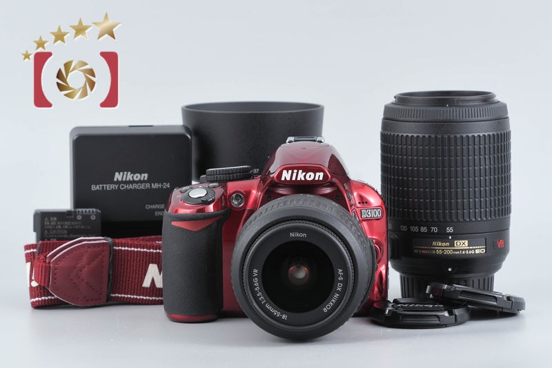 【中古】Nikon ニコン D3100 ダブルズームキット レッド シャッター回数僅少