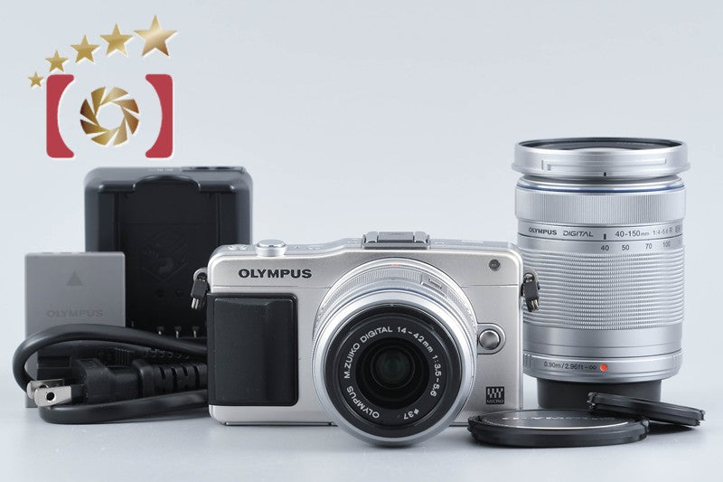 【中古】OLYMPUS オリンパス PEN mini E-PM2 シルバー ダブルズームレンズキット シャッター回数僅少