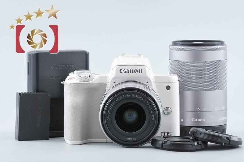 【中古】Canon キヤノン EOS Kiss M ダブルズームキット ホワイト シャッター回数僅少