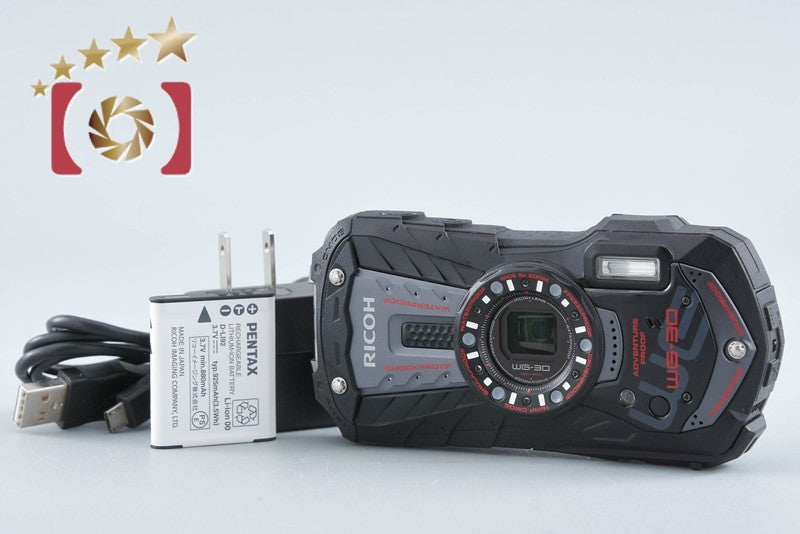【中古】RICOH リコー PENTAX ペンタックス WG-30 ブラック 防水アクションカメラ シャッター回数僅少