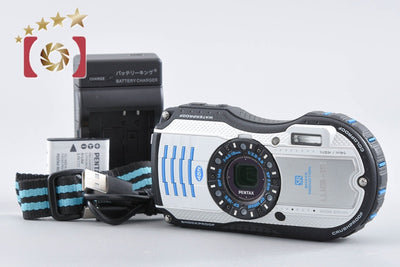 【中古】RICOH リコー PENTAX ペンタックス WG-3 ホワイト・ブルー 防水アクションカメラ シャッター回数僅少