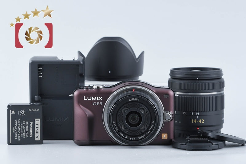 【中古】Panasonic パナソニック LUMIX DMC-GF3 センシュアルブラウン ダブルレンズキット シャッター回数僅少
