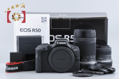 【中古】Canon キヤノン EOS R50 ダブルズームキット ブラック シャッター回数僅少 元箱付き