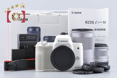 【中古】Canon キヤノン EOS Kiss M ダブルズームキット ホワイト 元箱付き