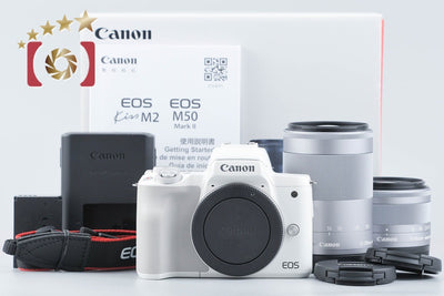 【中古】Canon キヤノン EOS Kiss M2 ダブルズームレンズキット ホワイト シャッター回数僅少 元箱付き