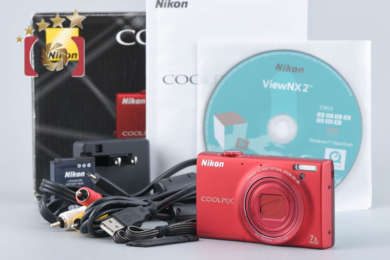 [Used] Nikon COOLPIX S6100 Super Red Compact Digital Camera with Original Box