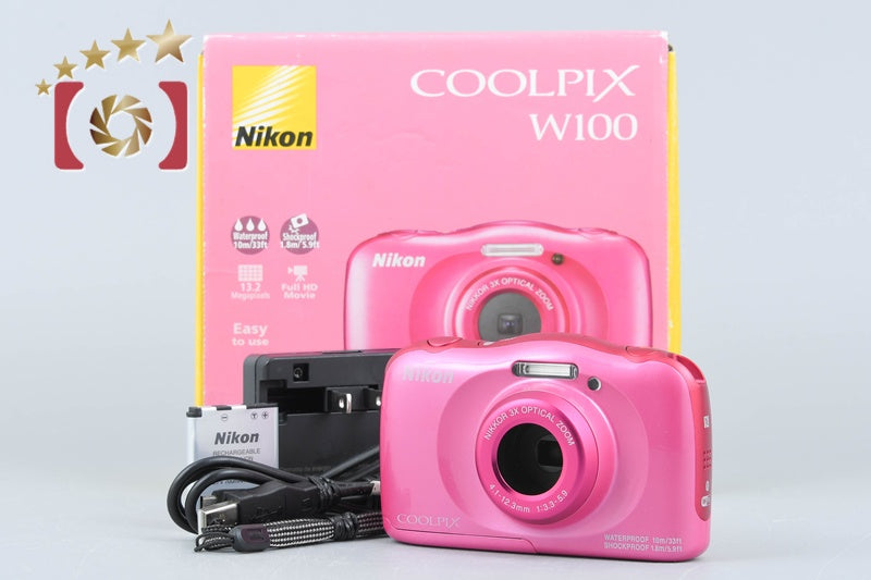 [Used] Nikon COOLPIX W100 Pink Compact Digital Camera with Original Box
