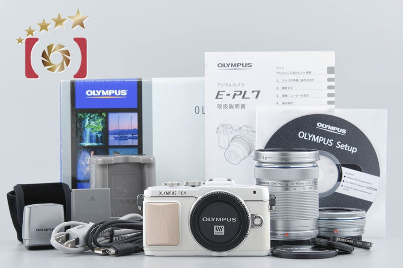 【中古】OLYMPUS オリンパス PEN Lite E-PL7 EZ ダブルズームキット ホワイト シャッター回数僅少 元箱付き