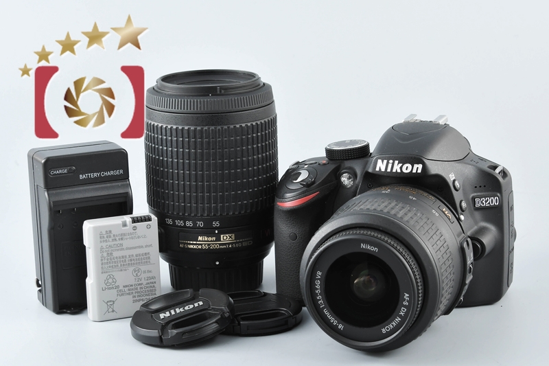 【品】Nikon D3200 200mm ダブルズームキット [ブラック]