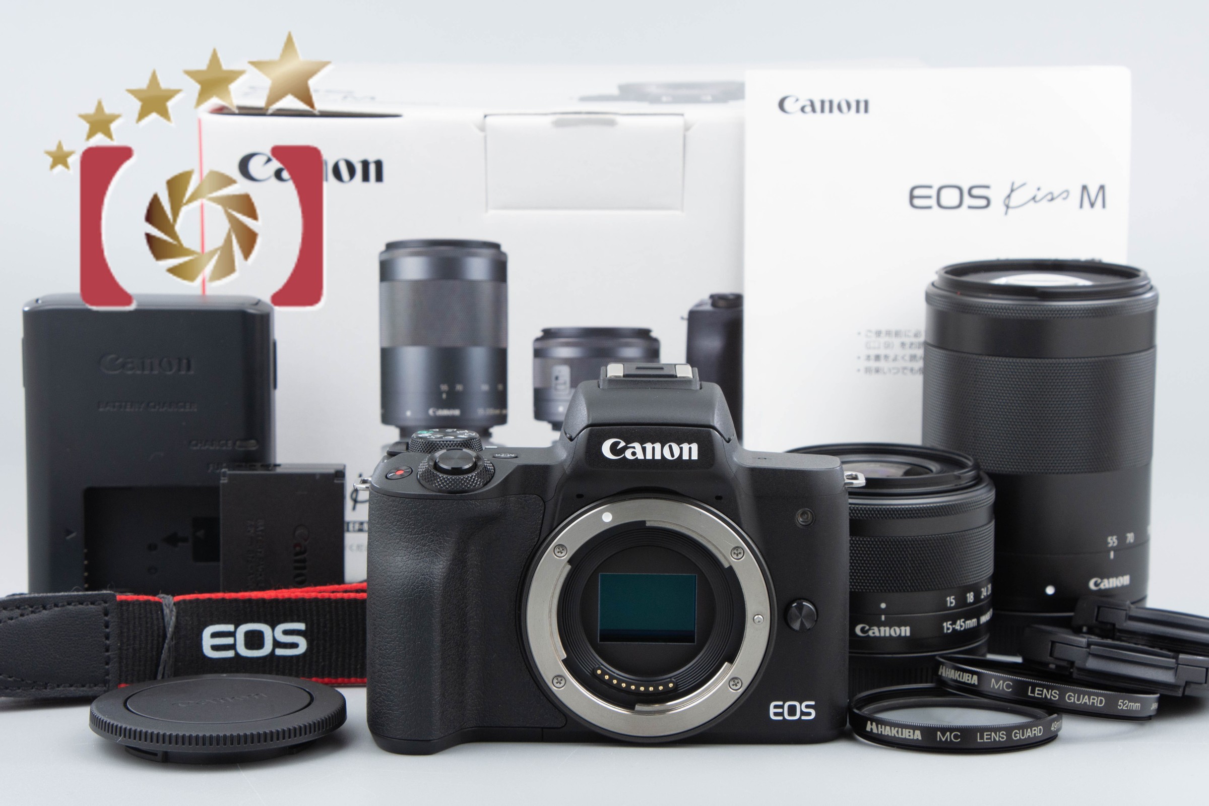 【中古】Canon キヤノン EOS Kiss M ダブルズームレンズキット ブラック 元箱付き |  中古カメラ・フィルムカメラを中心に取り揃えるファイブスターカメラ