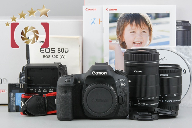 中古】Canon キヤノン EOS 80D ダブルズームキット 元箱付き